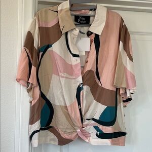 NWT Nina Parker Women's Brown Trendy Cropped Knot-Hem Top